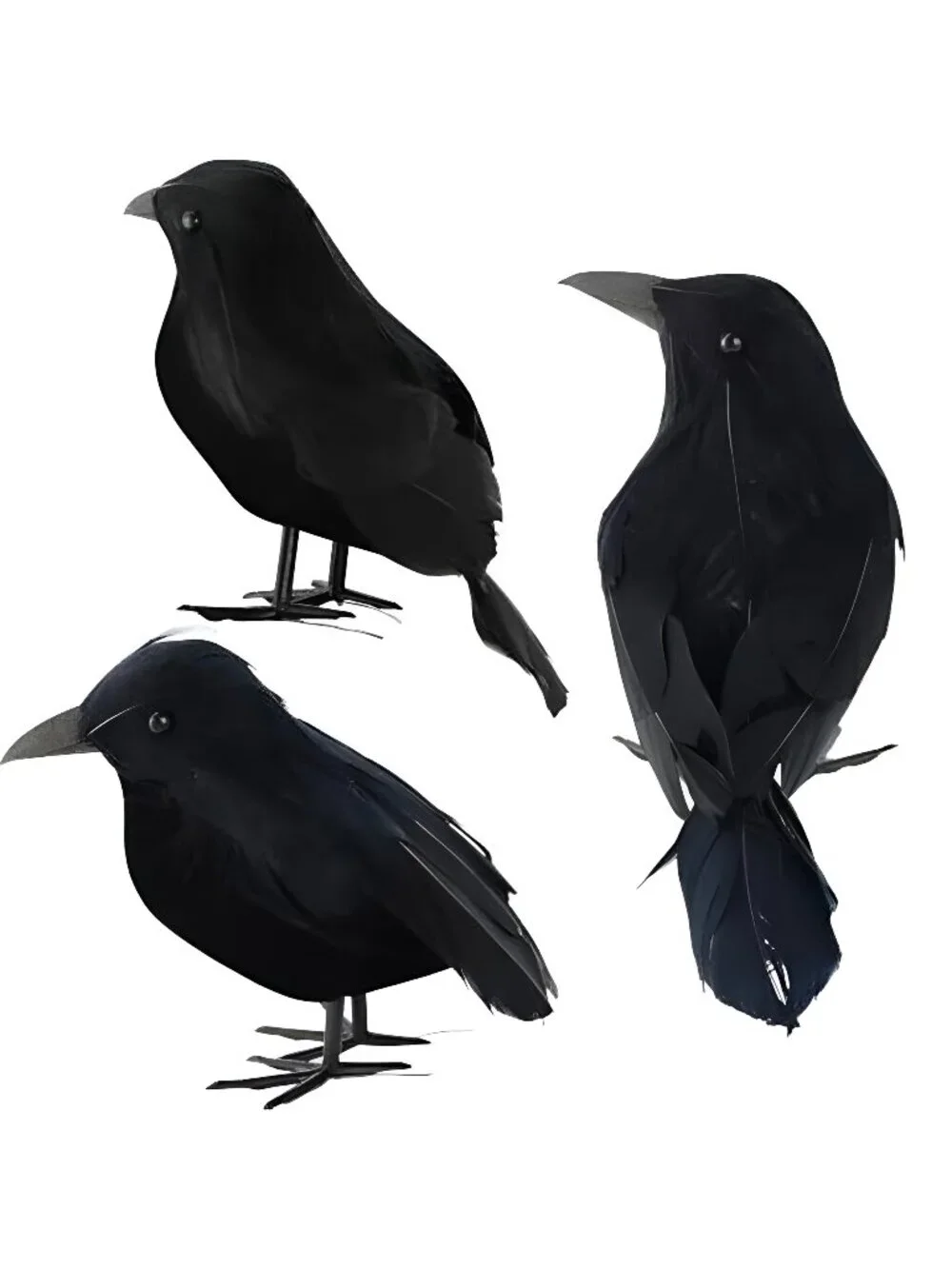 3 Pcs Black Feathered Crows Realistic Halloween Decorations Indoor Outdoor